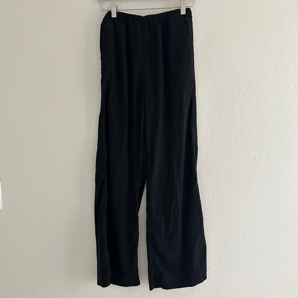 Abercrombie & Fitch Wide Leg Pants Women S Black Linen Blend Elastic Waist